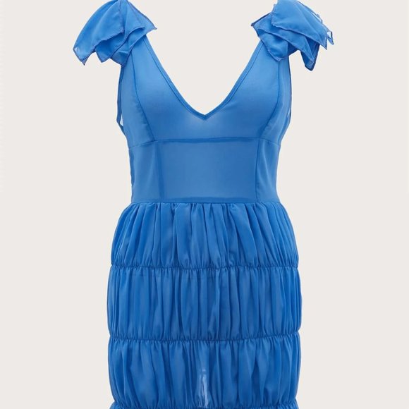 ❤️  NEW!  Size 8/10 Tie Shoulder Ruffled Dress in Blue - Picture 1 of 4